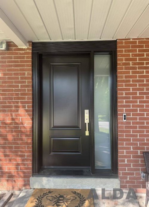 Black steel front door with wide sidelight