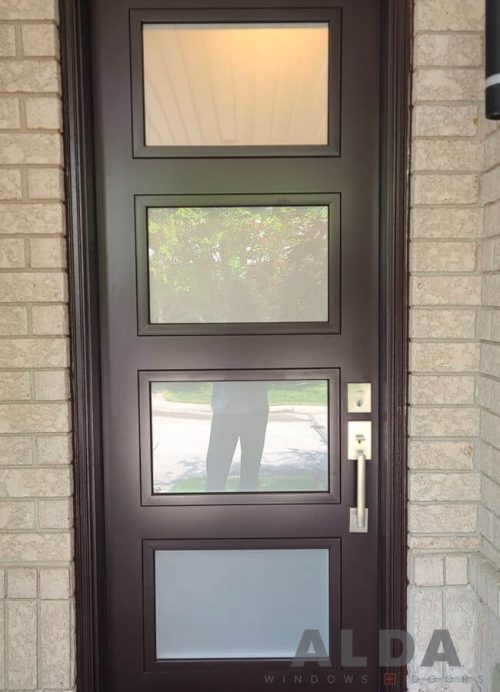 Brown steel front door with 4 glass inserts