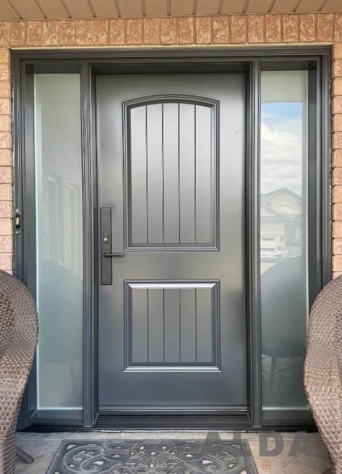 grey exterior door frosted sidelites steel