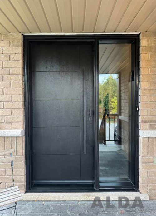 black fiberglass entry door large sidelite