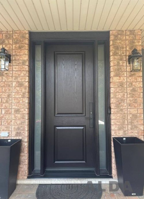 black front door frosted sidelites fiberglass