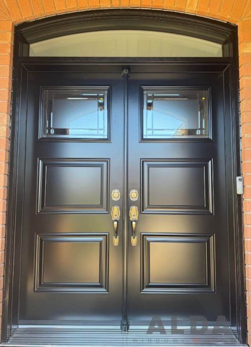 black double entry door arched transom alda