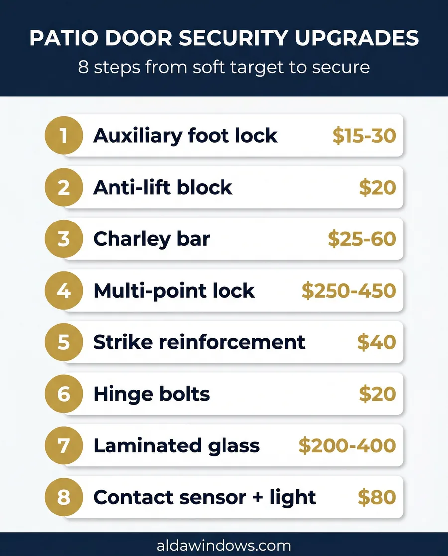 Patio Door Security Upgrade Checklist infographic - ALDA