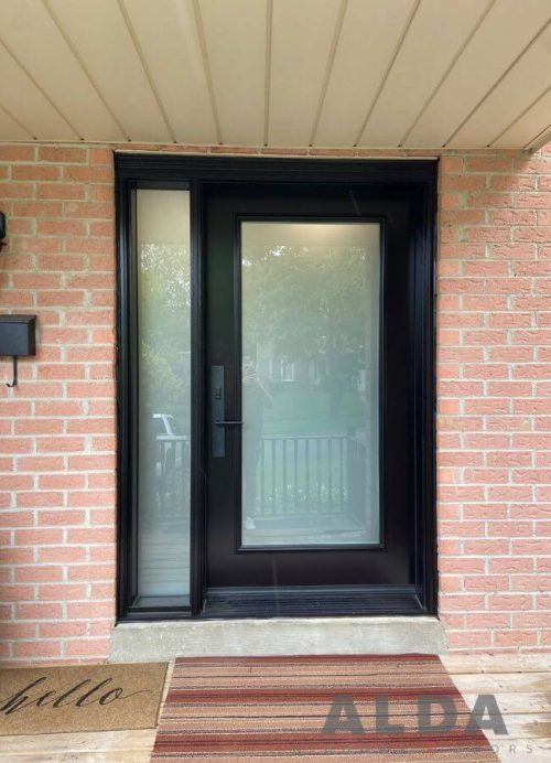 black front door frosted glass modern entry
