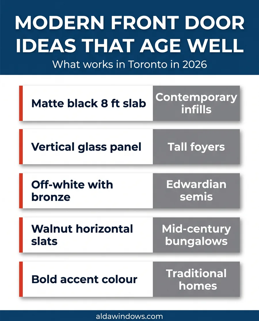 Modern front door ideas that age well infographic - Toronto 2026