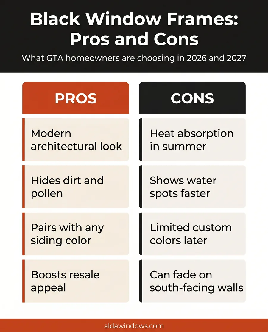 Black window frames pros and cons comparison for GTA homeowners 2026 and 2027
