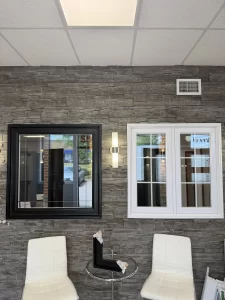 alda showroom black and white window stone wall display