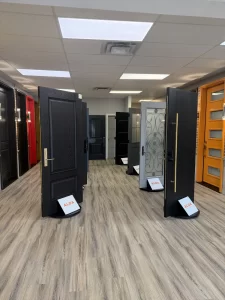 alda showroom black orange entry door displays