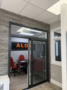 alda showroom black sliding patio door display