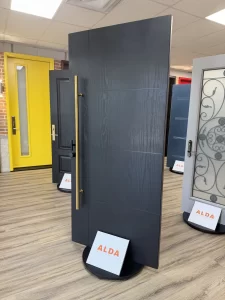 alda showroom dark grey modern entry door display