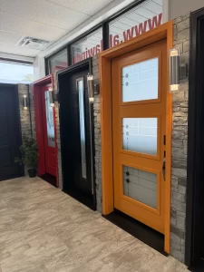alda showroom orange glass entry door display