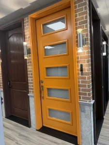 alda showroom orange modern entry door display