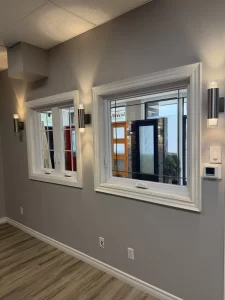 alda showroom white casement windows grey wall display