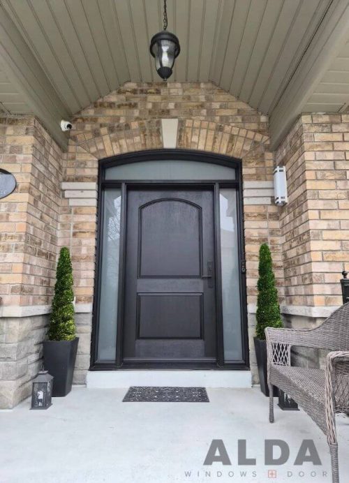 black fiberglass front door sidelites transom