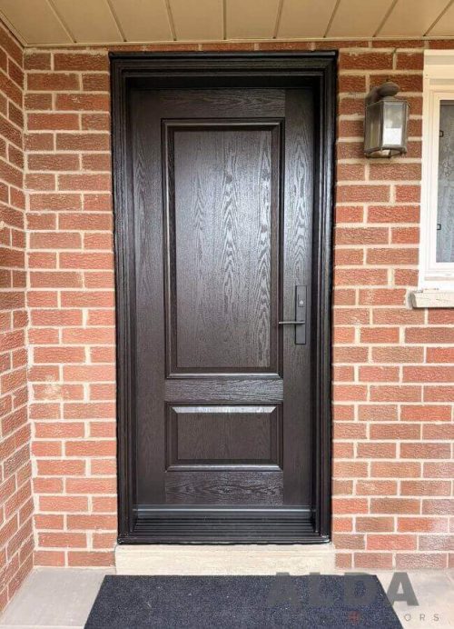 brown oak grain fiberglass exterior door