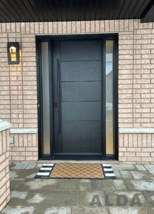 matte black fiberglass exterior door with sidelights