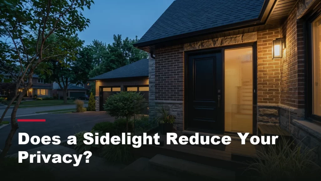 Front door with a glowing glass sidelight on a GTA home at dusk