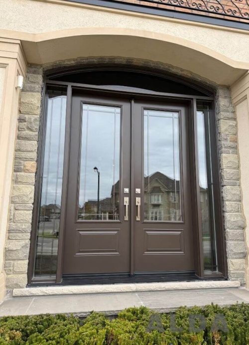 brown steel double exterior door modern glass design
